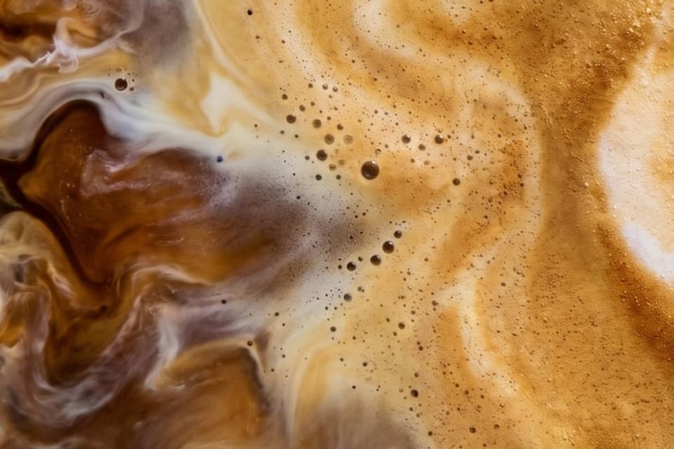 Kaffee mit Crema und Eiswürfeln, Sinnbild für das tägliche Kaffeeritual