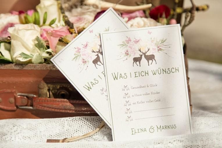 Glückwunschkarte, bei der die Wünsche zu Herzen gehen