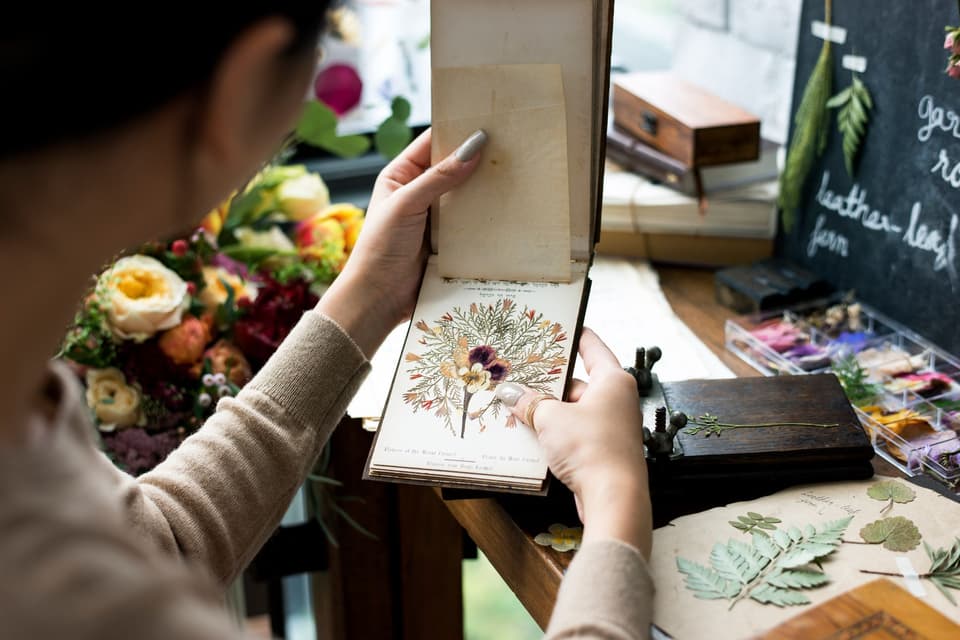 Notizbuch mit gepressten Blumen