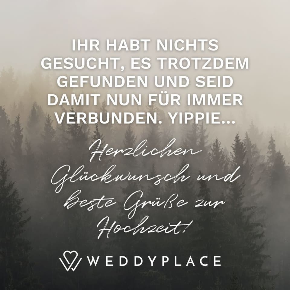 Hochzeitsspruch: Ihr habt nichts gesucht, es trotzdem gefunden und seid damit nun für immer verbunden. Yippie...