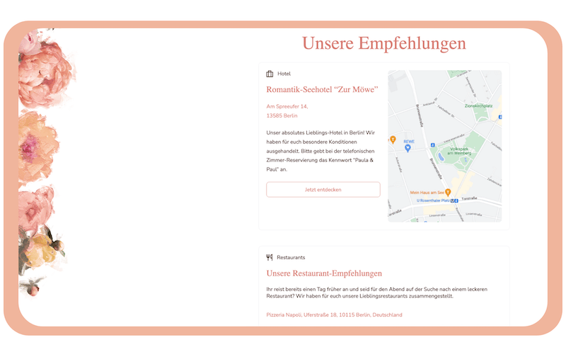 Hochzeitshomepage: Empfehlungen