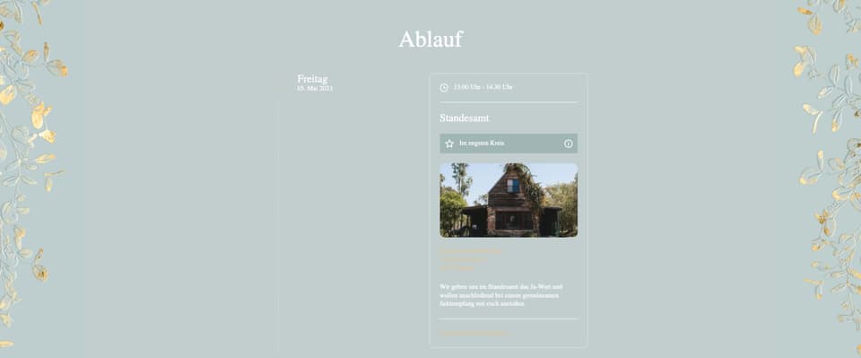 Goldene Elemente lassen Eure Hochzeitshomepage wunderbar edel wirken