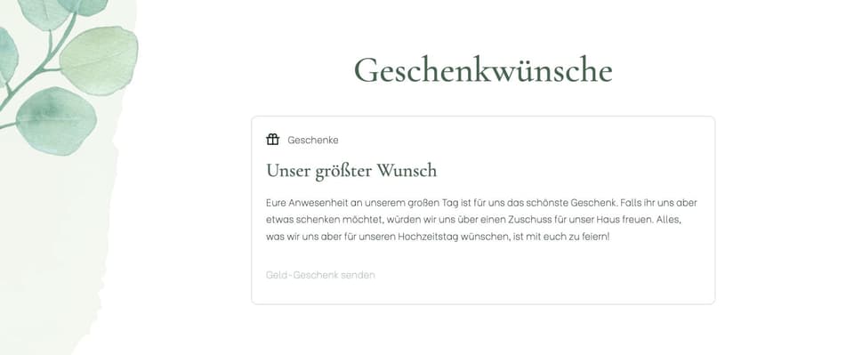 Geschenkwünsche lassen sich ganz einfach per Link in Eure Hochzeitshomepage integrieren